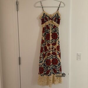 FARM Rio Red and Blue Floral Dress with Lace